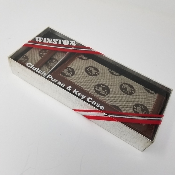 Winston Boxed Set Clutch Purse Wallet Key Case Astrology Leo Lion Check Y2K - Picture 5 of 10